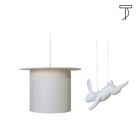 Karman Lampada a sospensione in lino bianco Wow con accessorio in ceramica Silvan E27 Ø 60 cm